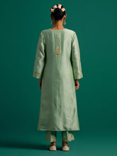 Green embroidered yoke kurta