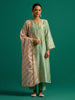 Green hand embroidered silk chanderi kurta  set with light pink chanderi dupatta