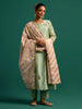 Green hand embroidered silk chanderi kurta set with light pink chanderi dupatta