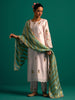 Pink hand embroidered silk chanderi kurta set with green chanderi dupatta