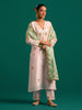 Pink V neck hand embroidered silk chanderi kurta set with green chanderi dupatta