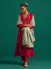 Red V neck  hand embroidered silk chanderi kurta set with green chanderi dupatta