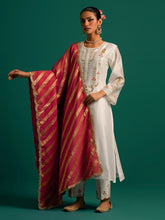 Off White embroidered yoke kurta
