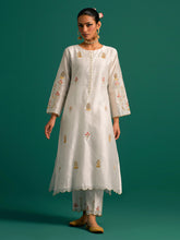 Off White hand embroidered silk chanderi kurta and pant Set with dark pink chanderi dupatta