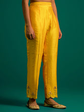 Yellow hand embroidered silk chanderi kurta set with wine chanderi dupatta