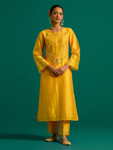 Yellow embroidered yoke kurta