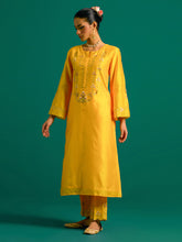 Yellow embroidered yoke kurta