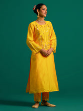 Yellow embroidered yoke kurta