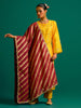 Yellow hand embroidered silk chanderi kurta set with wine chanderi dupatta