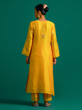 Yellow embroidered yoke kurta
