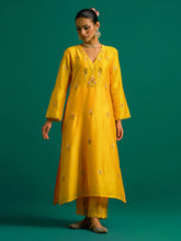 Yellow V neck kurta