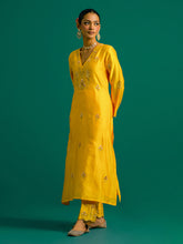 Yellow V neck kurta