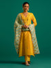 Yellow V neck hand embroidered silk chanderi kurta set with green chanderi dupatta