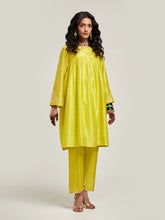 Short embroidered yoke kurta with gathers