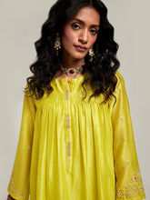 Short embroidered yoke kurta with gathers and pant