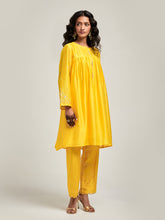 Short embroidered yoke kurta with gathers