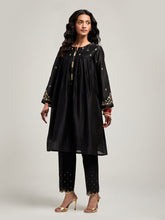 Short embroidered yoke kurta with gathers
