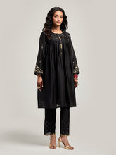 Short embroidered yoke kurta with gathers and pant
