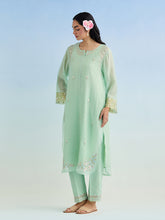 Green golden striped sleeves kurta with pant