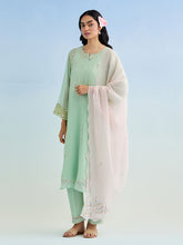 Green golden striped sleeves kurta with pant and dupatta