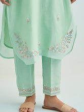 Green golden striped sleeves kurta with pant