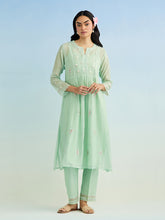 Green gather kurta with pant and dupatta