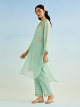 Green golden striped patch kurta with pant and dupatta