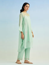 Green high low golden striped patch kurta with pant