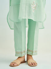 Green high low golden striped patch kurta with pant