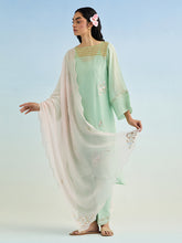 Green golden striped patch kurta with pant and dupatta
