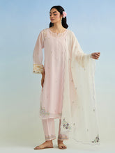 Pink golden striped sleeves kurta with pant and dupatta