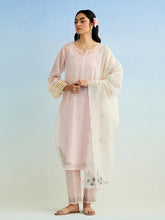 Pink golden striped sleeves kurta with pant and dupatta