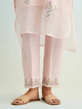 Pink high low golden striped patch kurta with pant