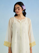 Ivory golden striped sleeves kurta with pant and dupatta