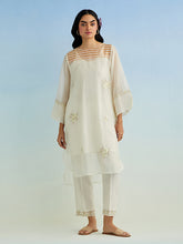 Ivory golden striped patch kurta with pant and dupatta