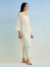 Ivory golden striped patch kurta with pant and dupatta