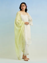 Ivory golden striped patch kurta with pant and dupatta