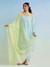 Blue golden striped patch kurta with pant and dupatta