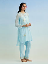 Blue high low kurta with pant and dupatta