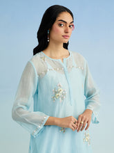 Blue high low kurta with pant and dupatta