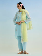 Blue high low kurta with pant and dupatta