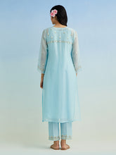 Blue gather kurta with pant and dupatta
