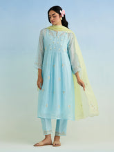 Blue gather kurta with pant and dupatta