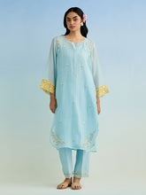 Blue golden striped sleeves kurta with pant