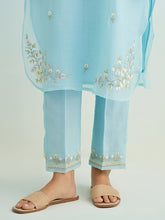 Blue golden striped sleeves kurta with pant and dupatta