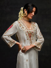 Off white embroidered yoke kurta set