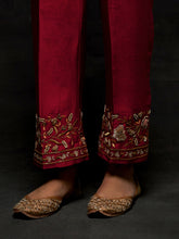 Red embroidered placket kurta set