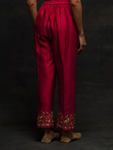 Red embroidered yoke kurta set