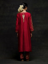 Red embroidered placket kurta set