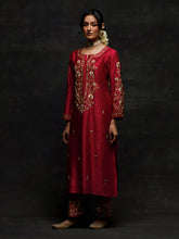 Red embroidered placket kurta